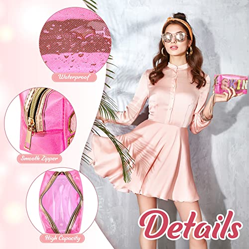 Amylove 3 Pcs Summer Preppy Makeup Bag Stuff Clear Cosmetic Preppy Bags Portable Cosmetic Summer Accessories for Teen Girls Women Gift Travel(Skin, Face, Hair)