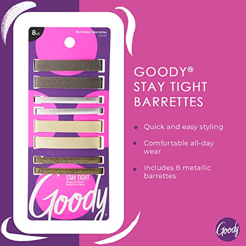 Goody Stay Tight Hair Barrettes - 8 Pack Metallic Clips