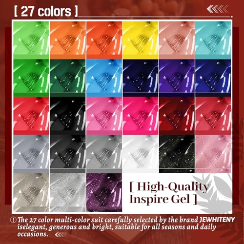 JEWHITENY 30-Piece Gel Nail Polish Kit with 27 Colors, Base & Top Coats