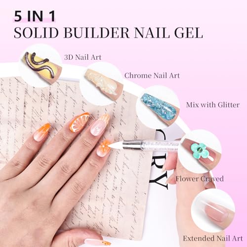 JEWHITENY 12 Colors Non-Sticky Solid Builder Gel Kit with Mini UV Lamp