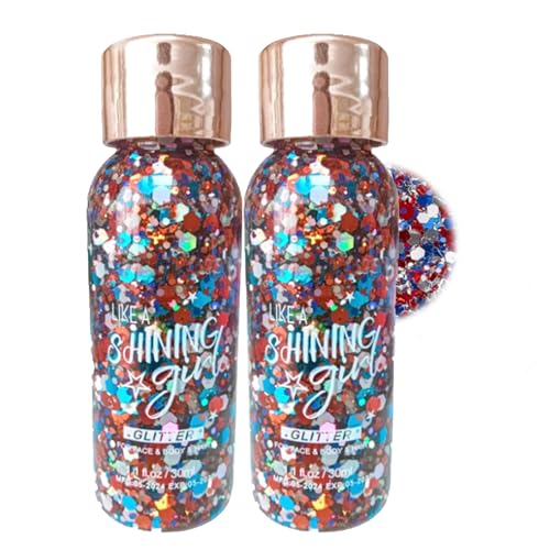 Red White and Blue Body Glitter, Hair Glitter, Red White and Blue Accessories USA Flag Pride Face Glitter, Hair Gel for Independence Day Women Reflective Glitters Makeup Accessories