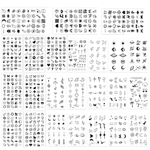 24 Sheets Mini Temporary Tattoos - 698 Designs, Waterproof Body Art