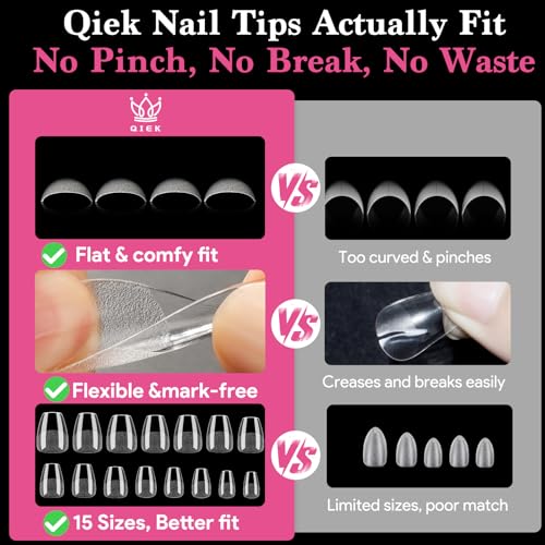 Extra Short Coffin False Nail Tips - 510 PCS Clear Gel Extensions
