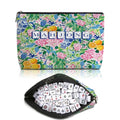 Blue Leaves Multicolor Floral Mahjong Tile Bag with Zipper - American Mahjong Case