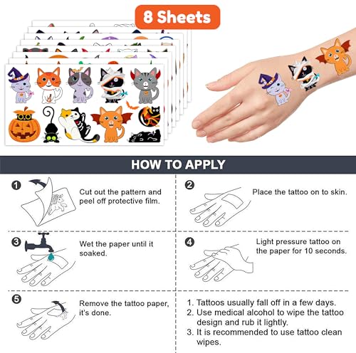 Black Cat Temporary Tattoos - 96 Pieces Party Favors