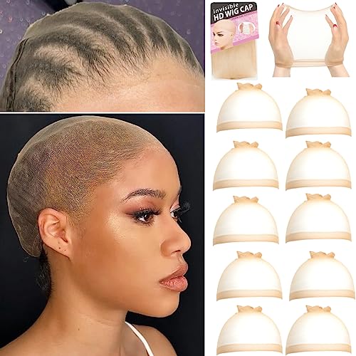 FDBJulyy 10 Pcs Transparent HD Wig Cap, Thin Nylon Cap for Women, Suitable for Parties, Weddings, Graduations, Cosplay, Halloween