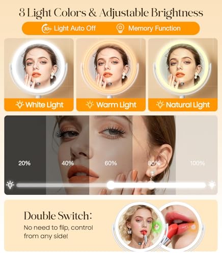 Gospire Wall Mounted Makeup Mirror with 10X Magnification & LED Light