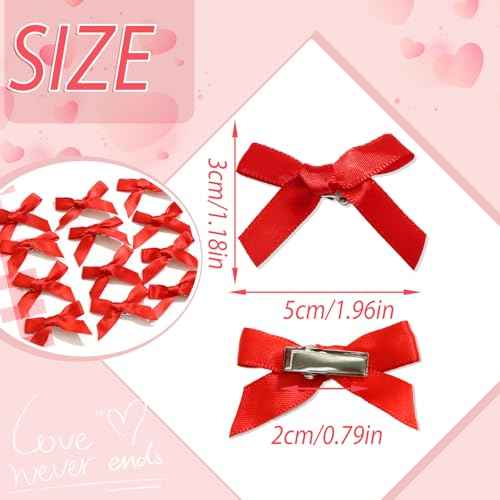 20PCS Red Mini Hair Bows Small Bow Hair Clips Cute Bowknot Silk Ribbons for Girls Christmas Sweet Bows for Hair Non Slip Hair Barrettes Bowknot Hair Clips Accessories for Women and Girls