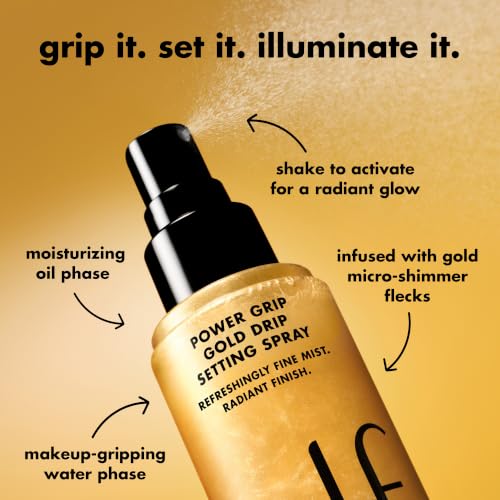 e.l.f. Power Grip Gold Drip Setting Spray - Illuminating Makeup Fixer 2.7 Fl Oz