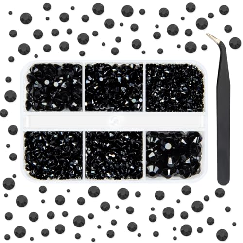 Solid Black Resin Flatback Rhinestones for Crafting Pure Black Flatback Jelly Stones 2mm 3mm 4mm 5mm 6mm Gems Diamonds for Nails Face Eyes Makeup Tumblers Bottles Crafts Clothes Shoes Phones