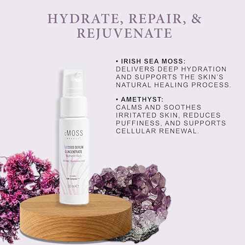 Sea Moss Infused Pressed Serum Concentrate with Hyaluronic Acid, Oil-Free, Vegetable Ceramides, and Vitamins A,C,E to Plump and Tighten Skin