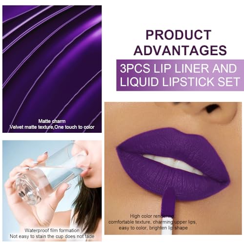 3Pcs 2 in 1 Matte Lip Liner & Liquid Lipstick Set