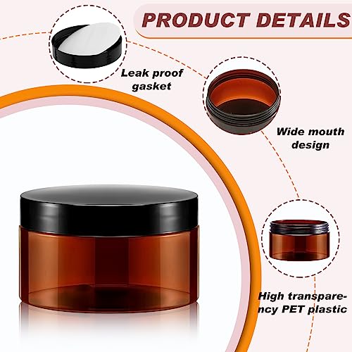 24 Pack 8oz Amber Plastic Jars with Black Lids
