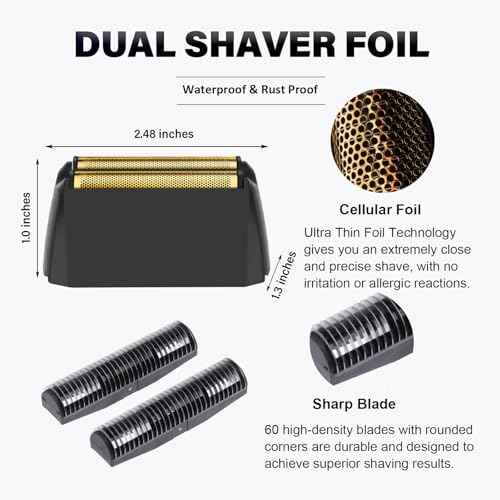 2Pack Shaver Replacement foil Compatible with wahl 5 Star Series Vanish Shaver 8173-700,Super Close Gold Foil & Cutter Bar Assembly Replacement - Compatible with wahl Vanish Replacement Foil, Black