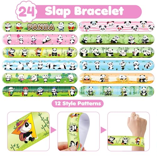 48PCS Panda Party Set - 24PCS Temporary Tattoos & 24PCS Slap Bracelets - Perfect for Panda-Themed Birthday Parties, Baby Showers, Classroom Rewards & Cute Gifts for Girls & Boys