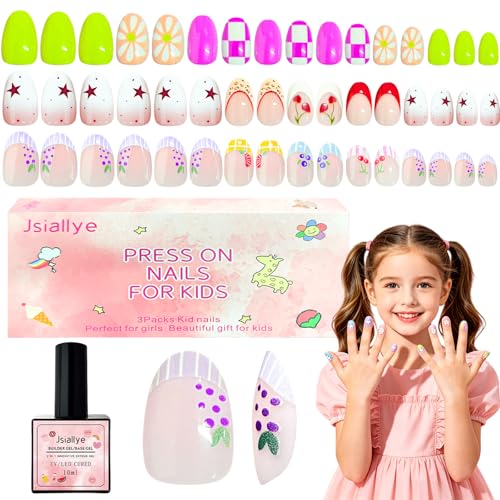 Jsiallye 96pcs Press On Nails Set for Kids - Cute French Tips