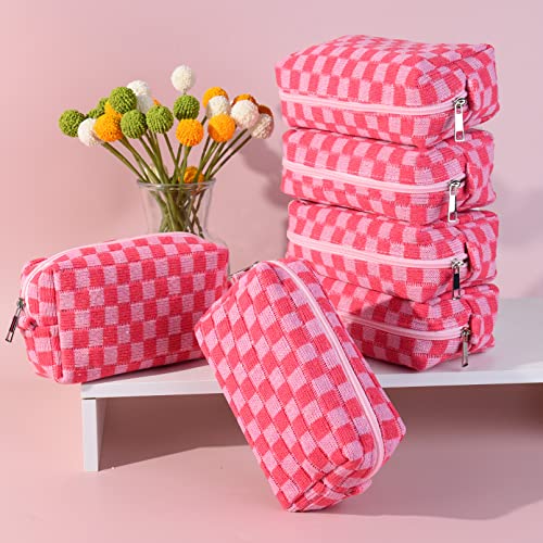 SOIDRAM 6 Pack Pink Checkered Makeup Bags Customizable Travel Cosmetic Organizer