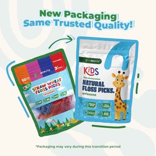 Unflavored Biodegradable Kids Flossers - Dental Floss Picks for Children | Fluoride & Plastic-Free | Colorful & Fun Animal Floss Sticks | Eco Friendly, Vegan, Natural (200 Pack)