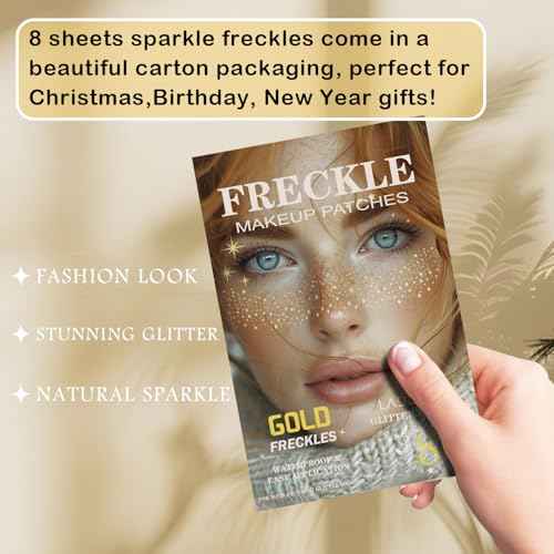 8 Pcs Gold Face Makeup Patches, Gold Glitter Freckles Face Tattoo, Glitter Freckles, Sparkle Makeup Patches, Waterproof Face Glitter Temporary Tattoos for Women