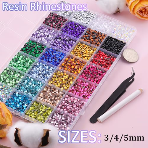 20000Pcs Resin Rhinestones for Crafting, Multicolor 3/4/5mm