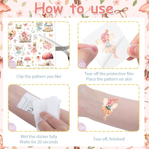 Fairy Temporary Tattoos - 8 Sheets Magical Wings & Flowers