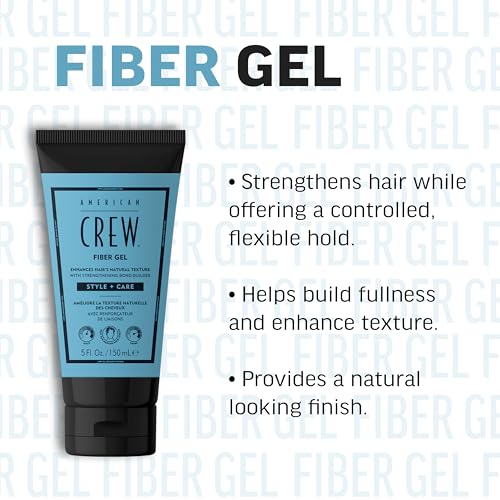 AMERICAN CREW Fiber Gel, Hybrid Styling Hair Gel For Men, Medium Hold With Natural Finish, 5 fl oz