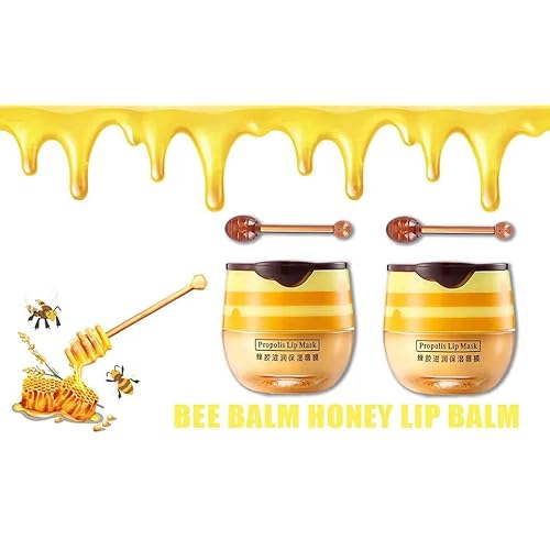 2PCS Honey Balm Lip Balm, Lip Masks for Dry and Cracked Lips with Brush, Lip Exfoliator & Moisturizer, Reduces Lips Lines & Lightens Lips, Anti-Wrinkle, Aging