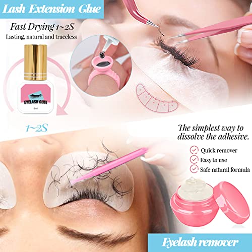 Lash Extension Kit Professional USB Eyelash Fan Individual 0.07D Curl Mix 8-15mm Extra Strong Glue Lash Glue Remover Eye Patch Silicone Pad Tapes,Perfect Tool for Beginner