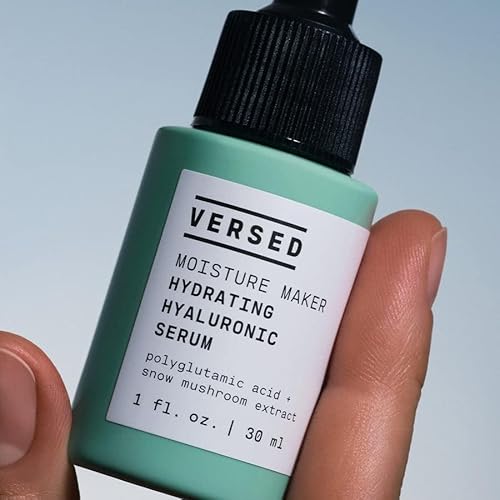 Versed Moisture Maker Hydrating Hyaluronic Serum - Lightweight Face Serum for Dry Skin With Moisturizing Polyglutamic Acid + Snow Mushroom Extract for Soothing + Plumping Hydration Day & Night (1oz)
