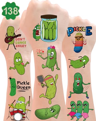 138Pc Funny Pickle Temporary Tattoos for Parties