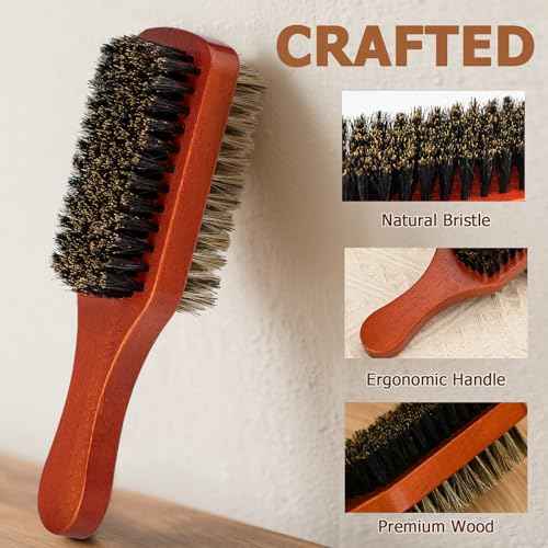Men Hair Brush, 2-Sided Boar Bristle Slick Back Hair Brush for Men Barbers Beard & Hair Care for Thick Coarse Hair Detangling Smoothing