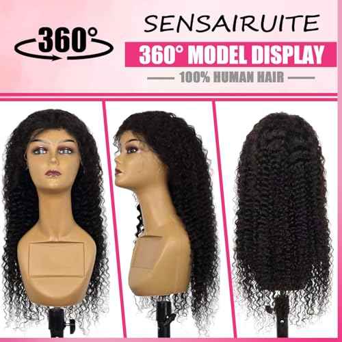 SENSAIRUITE Glueless Wigs Human Hair Pre Plucked Pre Cut 13x4 HD 180% Density 20 Inch Curly Human Hair Wig Wear and Go Glueless Wig Deep Wave Lace Front Wigs Human Hair Frontal Wigs for Women