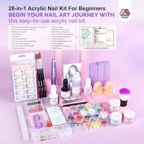 SAVILAND Acrylic Nail Kit with Drill: Nail Kit Acrylic Set with Everything for Beginners Glitter Powder and Liquid Set 100 Nails Tips Home DIY Manicure Salon