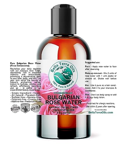 Bella Terra Oils - Organic Rose Water Mist 4 oz - Capture The Bulgarian Rose Essence, Perfect as a Gentle Rosewater Face Mist, Free from Synthetics