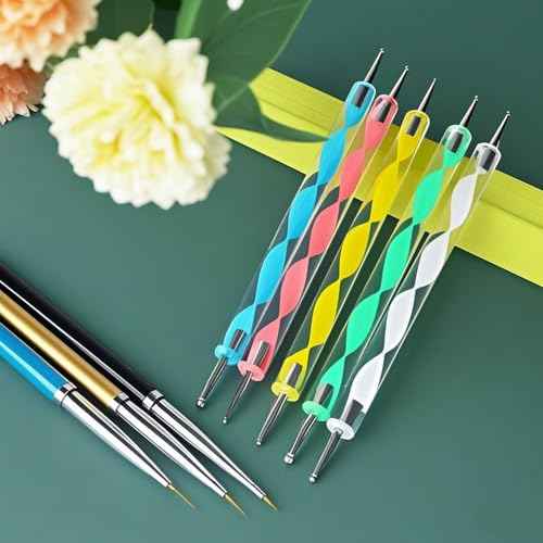 Nail Dotting Tools Set ? 5PCS Dual-Ended Dotting Pens & 3PCS Nail Art Brushes for DIY Nail Art, Painting & Design
