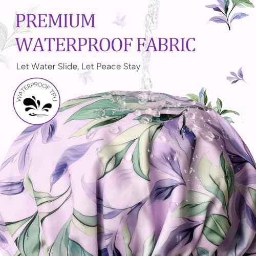 Years calm Shower Caps for Women Reusable Waterproof ? Double Layer Elastic Cap with Tropical Botanical Print Shower Cap for Shower, Spa, Travel, Bath & Daily Hair Protection