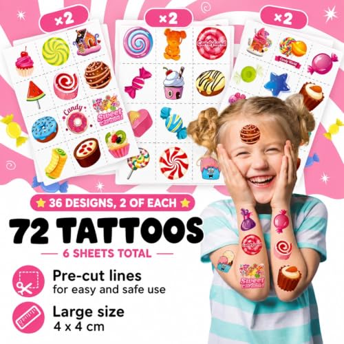 96-Piece Candyland Party Favors Set - Slap Bracelets & Tattoos