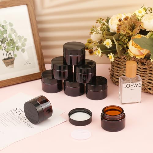 50 Pack 1 oz Amber Glass Jars with Black Lids