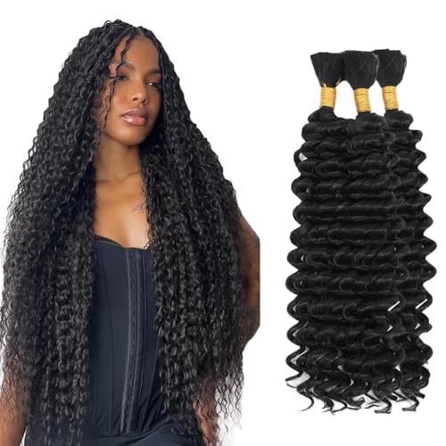 #1B Deep Wave Human Hair Braiding Bundles 28 Inch 150g