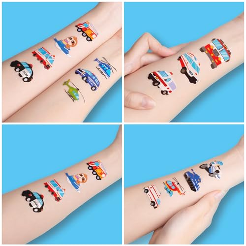 96 PCS Emergency Vehicle Temporary Tattoos for Kids
