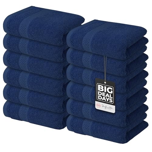 Infinitee Xclusives Premium Blue Kitchen Towels ? Pack of 6, 100% Cotton 15 x 25 Inches Absorbent Dish Towels + Washcloths Set ? Pack of 12, 13x13 Inches 100% Cotton Wash Cloths