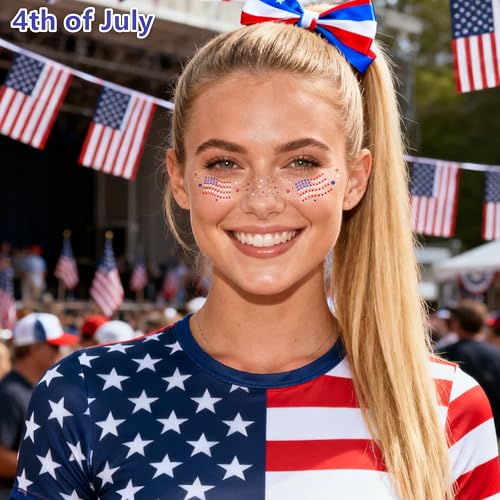 4th of July Face Gems & Glitter Freckles Tattoo Set (6+1)