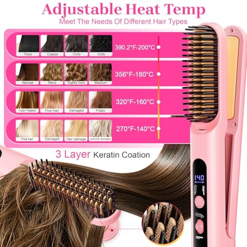 Portable 2-in-1 Cordless Hair Straightener Brush for Travel