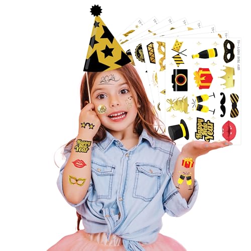 New Year Eve Temporary Tattoos - 8 Sheets, 99 Designs, Party Favors