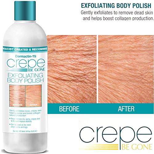 Dermactin Crepe Be Gone Firming & Smoothing Skin Regimen 4-PC Set - Includes Skin Firming Neck Cream, Hydrating Skin Firming Soufle, Exfoliating Body Polish & Collagen Chin Mask