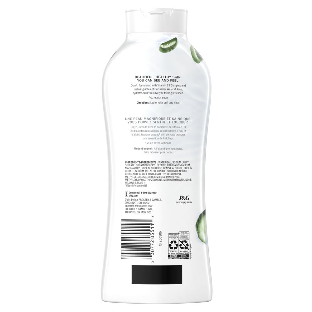 Olay Fresh Outlast Body Wash with Notes of Cucumber and Aloe, 22 fl oz (Pack of 4)