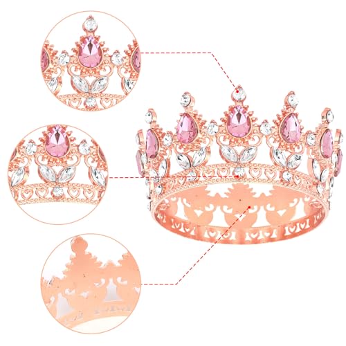YARIEW Rose Gold Rhinestone Crown Cake Topper & Hair Accessory