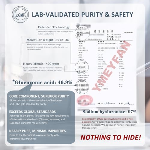 Pure Hyaluronic Acid Powder, Makes 33 oz Low+High Molecular Weight Hyaluronic Acid Serum for Skin, Cosmetics Grade, Non-GMO, Only Need Add 0.1-0.5% Effective DIY HA Serum Skincare Hydrating Anti-aging