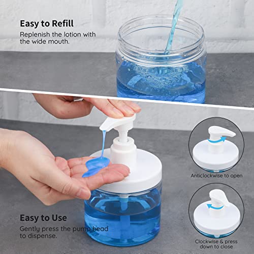 Segbeauty 3pcs Clear Lotion Dispenser, 16.9oz 500ml Wide Mouth Pump Bottles with Labels, Empty Refillable Plastic Press Soap Dispenser Shampoo Condition Bottle Hand Soap Container for Bathroom Kitchen