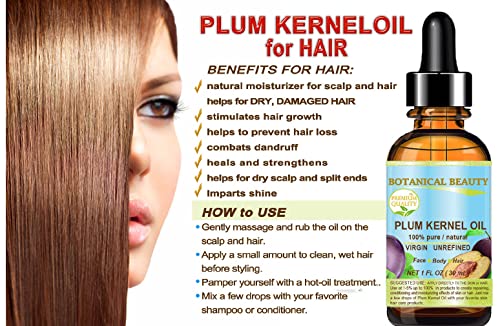 Botanical Beauty French PLUM KERNEL OIL 100% Pure Natural Virgin Unrefined Cold Pressed Carrier Oil 0.33 oz- 10 ml for Face, Skin, Hair, Lips, Nails. Skin SuperFood. Face moisturizer Oil